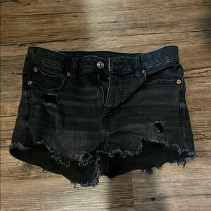 Distressed Black Denim Shorts